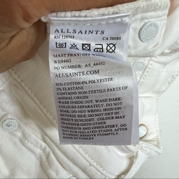 All Saints- Mast Fray Off White Skinny Jeans Size 26 - Picture 6 of 8